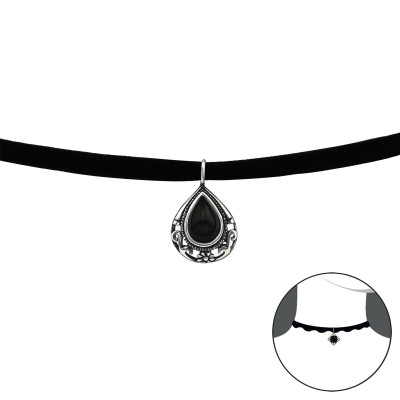 Silver Pear Choker with Imitation Stone