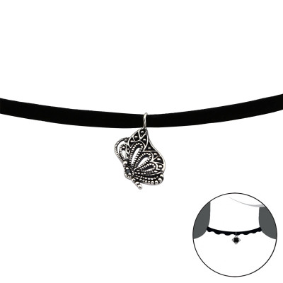 Silver Butterfly Choker Necklace with Cubic Zirconia