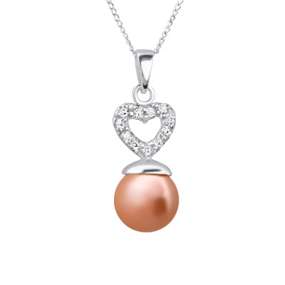 Silver Heart Necklace with Cubic Zirconia and Synthetic Pearl