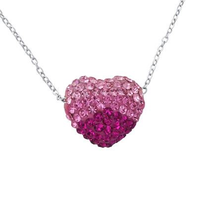 Silver Heart Necklace with Crystal