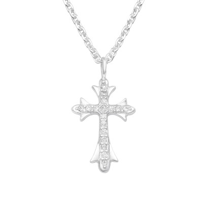 Silver Cross Necklace with Cubic Zirconia