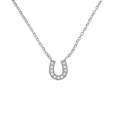 Silver Horseshoes Necklace with Cubic Zirconia