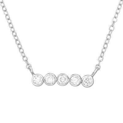 Silver Bar Necklace with Cubic Zirconia