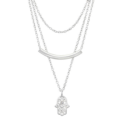 Hamsa Sterling Silver Necklace with Crystal