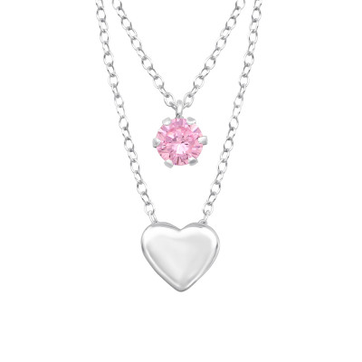 Silver Heart  Layer Necklace with Cubic Zirconia