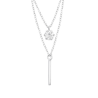 Silver Bar Layer Necklace with Cubic Zirconia