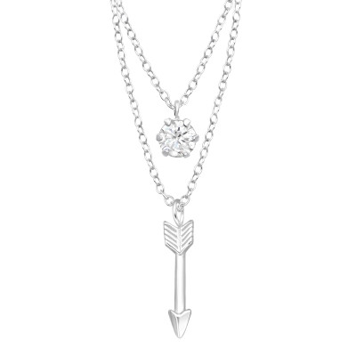 Silver Arrow Layer Necklace with Cubic Zirconia