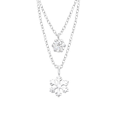 Silver Snowflake Layer Necklace with Cubic Zirconia