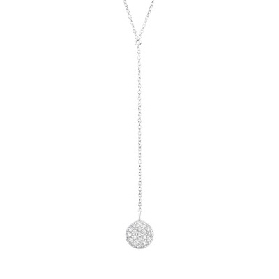 Silver Round Y Necklace with Cubic Zirconia