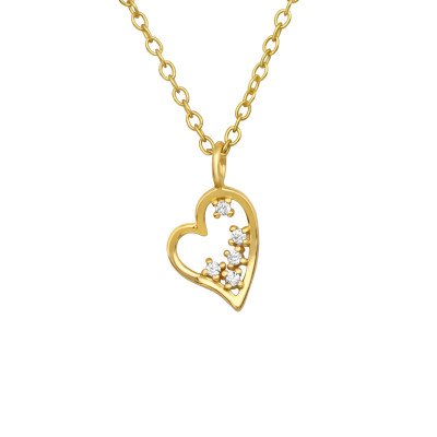 Silver Heart Necklace with Cubic Zirconia