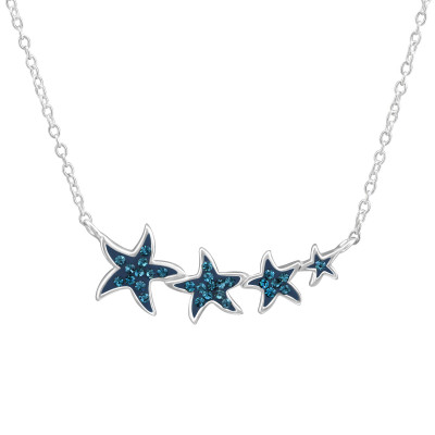 Silver Stars Necklace with Crystal