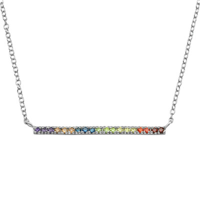 Silver Bar Necklace with Cubic Zirconia