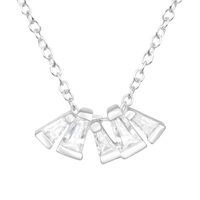 Silver Geometric Necklace with Cubic Zirconia