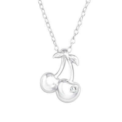 Silver Cherry Necklace with Cubic Zirconia