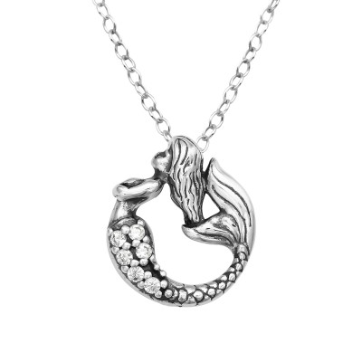 Silver Mermaid Necklace with Cubic Zirconia