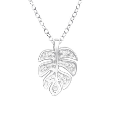 Silver Leaf Necklace with Cubic Zirconia