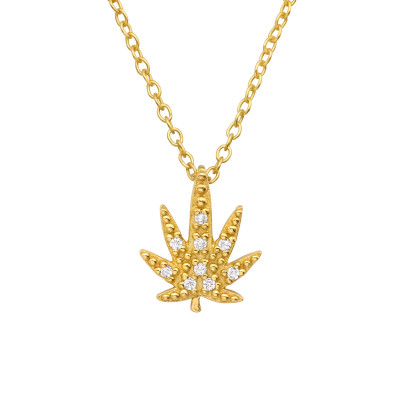 Silver Cannabis Leaf Necklace with Cubic Zirconia
