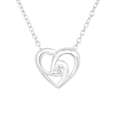 Silver Heart Necklace with Cubic Zirconia