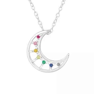 Silver Moon Necklace with Cubic Zirconia
