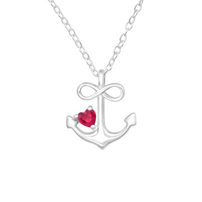 Silver Anchor Necklace with Cubic Zirconia