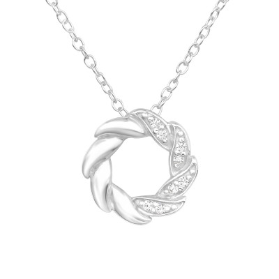 Silver Wreath Necklace with Cubic Zirconia