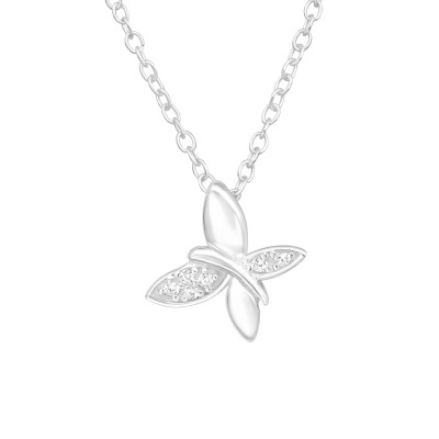 Silver Butterfly Necklace with Cubic Zirconia