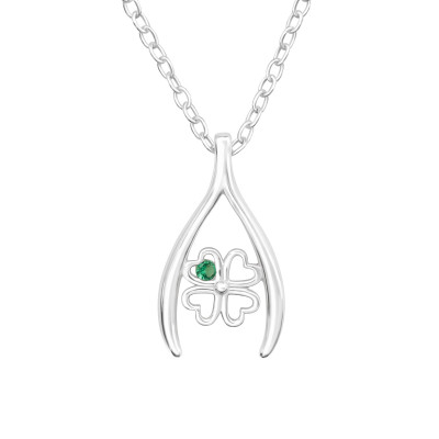 Silver Three Leaf Clover Necklace with Cubic Zirconia