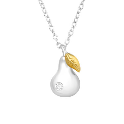 Silver Pear Fruit Necklace with Cubic Zirconia