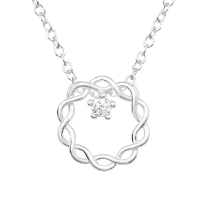 Silver Twisted Necklace with Cubic Zirconia