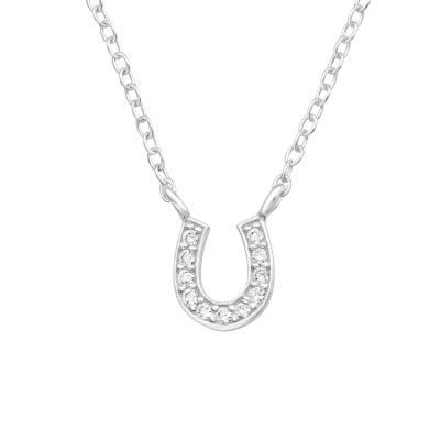 Silver Horseshoe Necklace with Cubic Zirconia