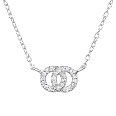 Double Circle Sterling Silver Necklace with Cubic Zirconia