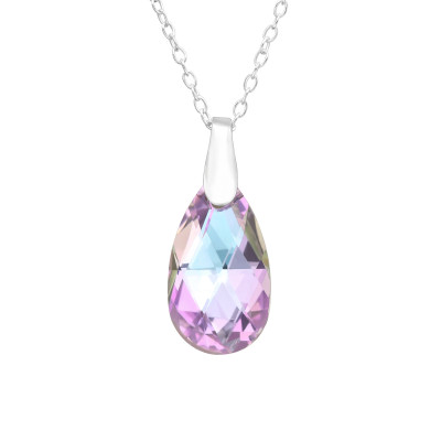 Silver Teardrop Necklace with Crystal