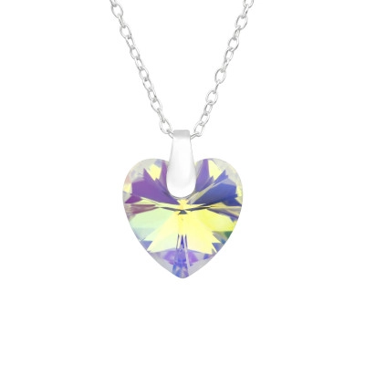 Silver Heart Necklace with Crystal