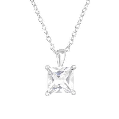 Silver Square Necklace with Cubic Zirconia