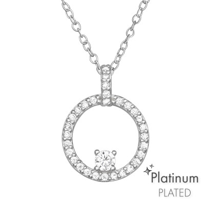 Silver Circle Necklace with Cubic Zirconia