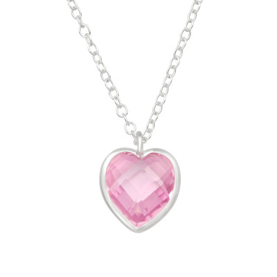 Silver Heart Necklace with Cubic Zirconia