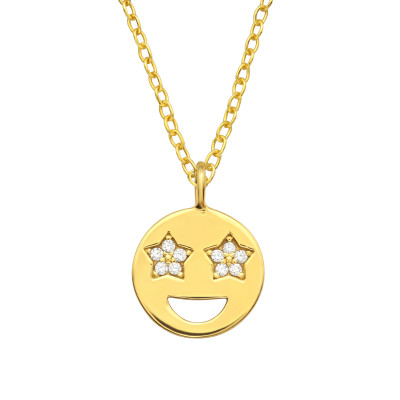 Silver Smiley Face Necklace with Cubic Zirconia