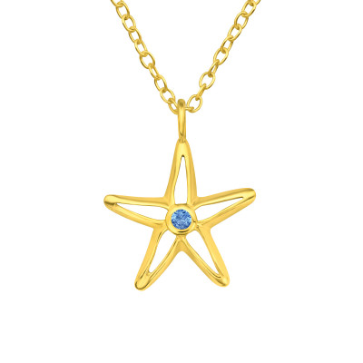 Silver Starfish Necklace with Cubic Zirconia