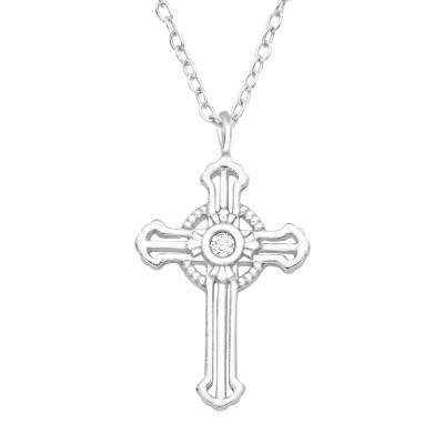 Cross Sterling Silver Necklace with Crystal