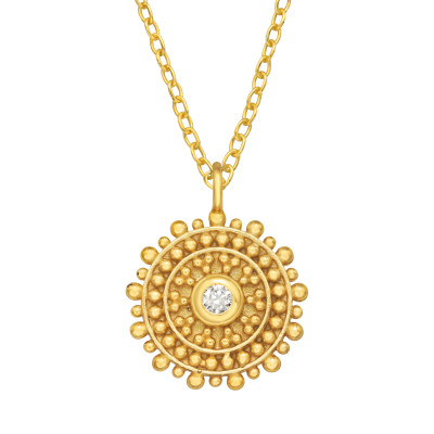 Silver Dotted Disc Necklace with Cubic Zirconia