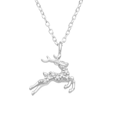 Silver Deer Necklace with Cubic Zirconia