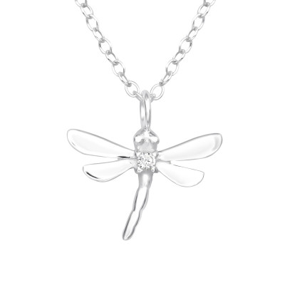 Silver Dragonfly Necklace with Cubic Zirconia