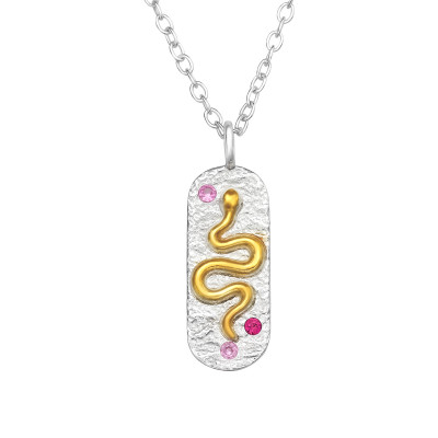 Silver Snake Necklace with Cubic Zirconia