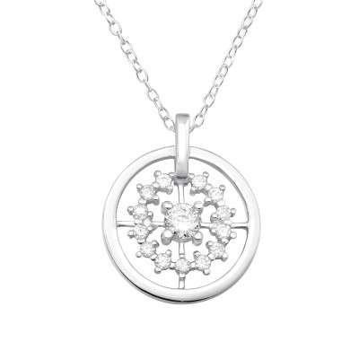 Circle Sterling Silver Necklace with Cubic Zirconia