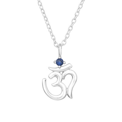 Silver Om Symbol Necklace with Cubic Zirconia