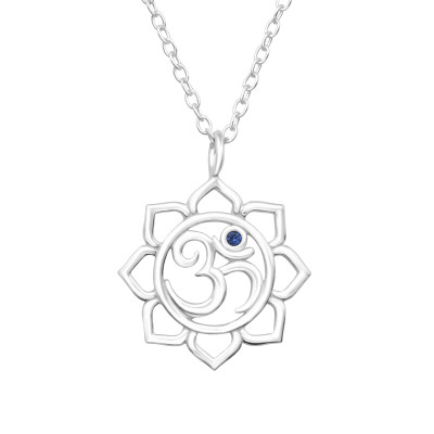 Silver Om Symbol Necklace with Cubic Zirconia