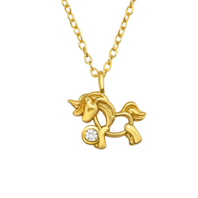 Silver Unicorn Necklace with Cubic Zirconia