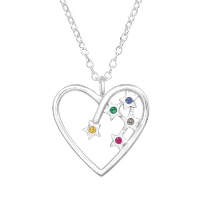 Silver Heart Necklace with Cubic Zirconia