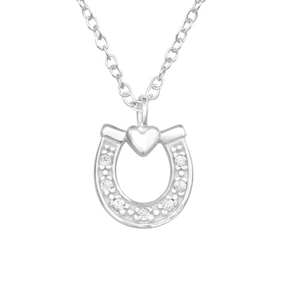 Silver Horseshoe Necklace with Cubic Zirconia