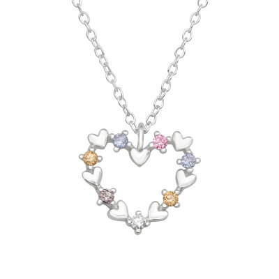 Silver Colorful Heart Necklace with Cubic Zirconia